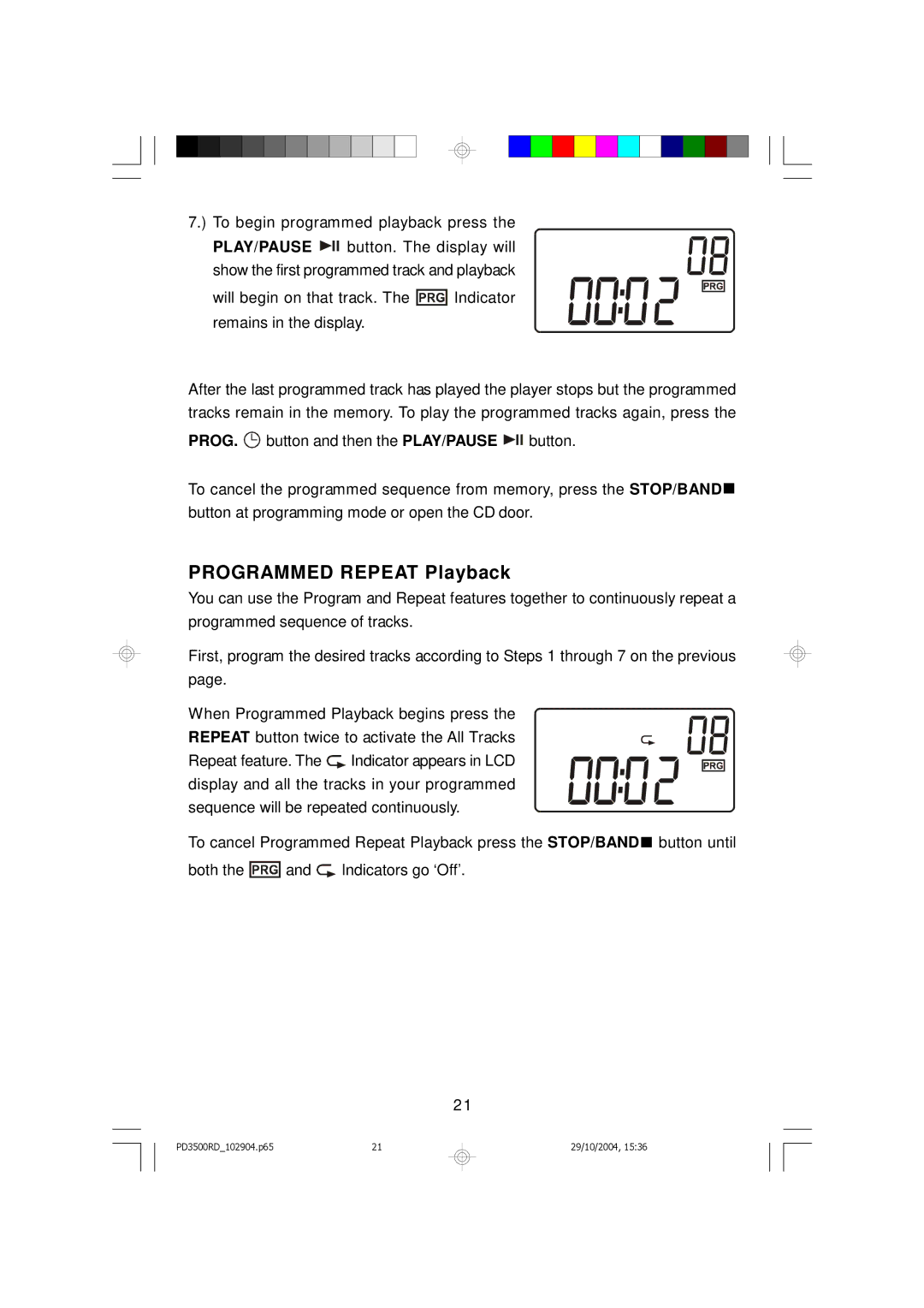 Emerson PD3500RD owner manual Programmed Repeat Playback 