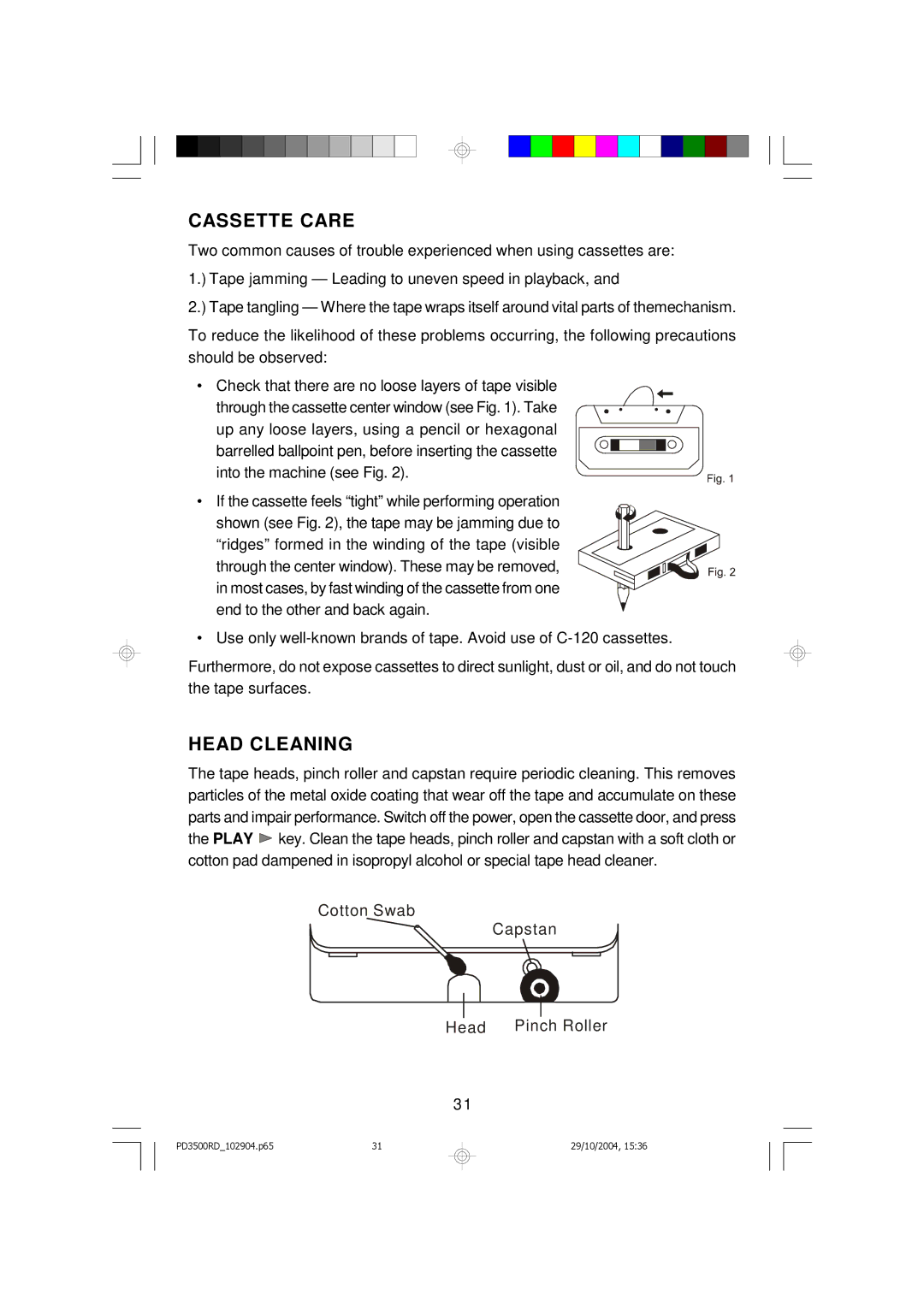 Emerson PD3500RD owner manual Cassette Care, Head Cleaning 