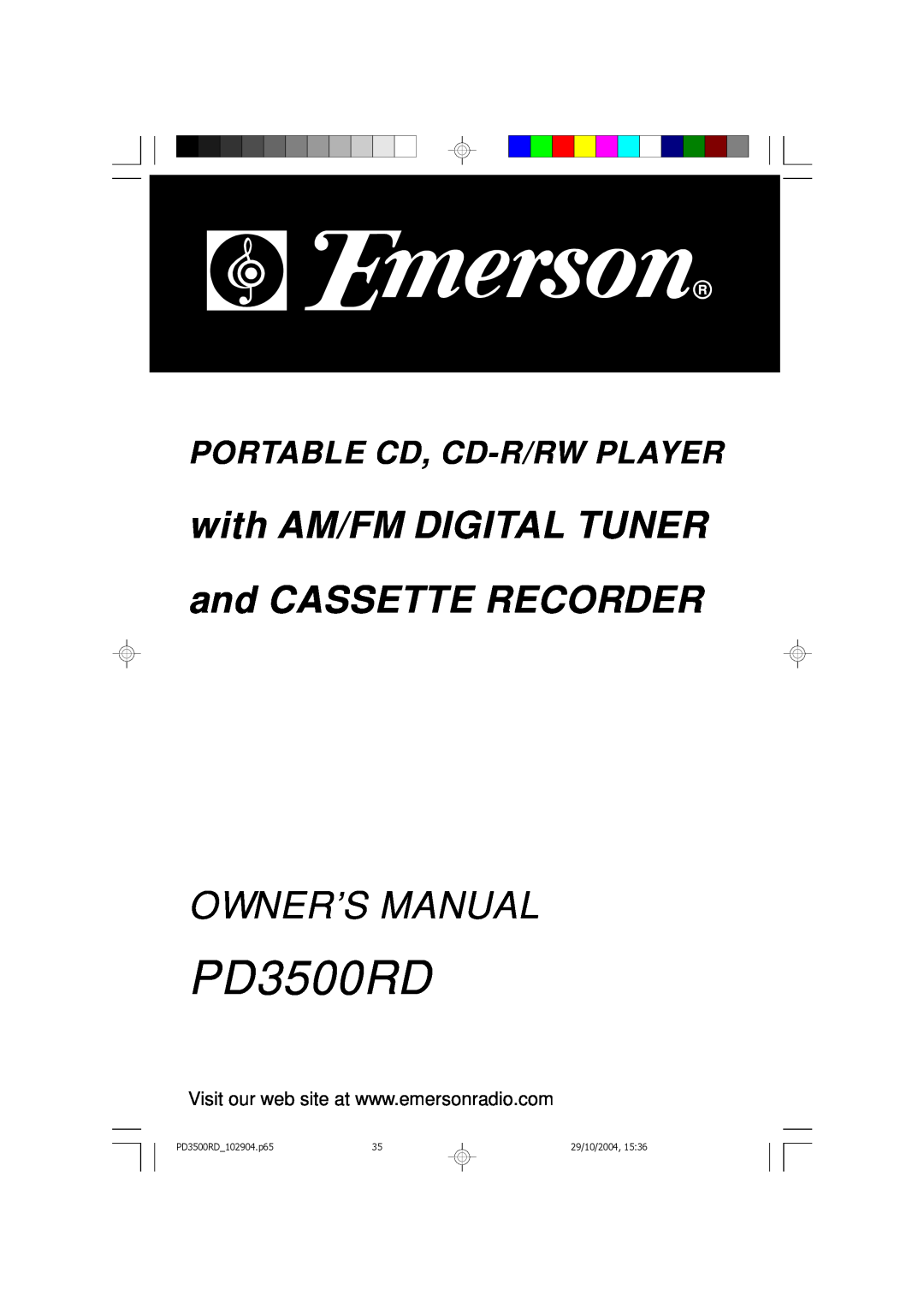 Emerson PD3500RD owner manual with AM/FM DIGITAL TUNER and CASSETTE RECORDER, Portable Cd, Cd-R/Rwplayer, 29/10/2004 