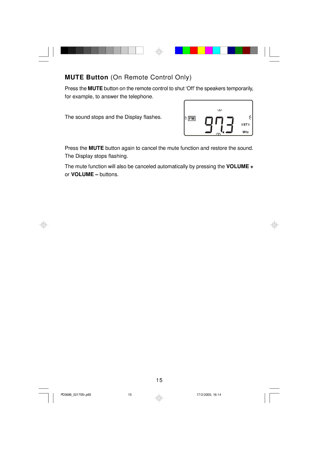 Emerson PD3686 owner manual Mute Button On Remote Control Only 