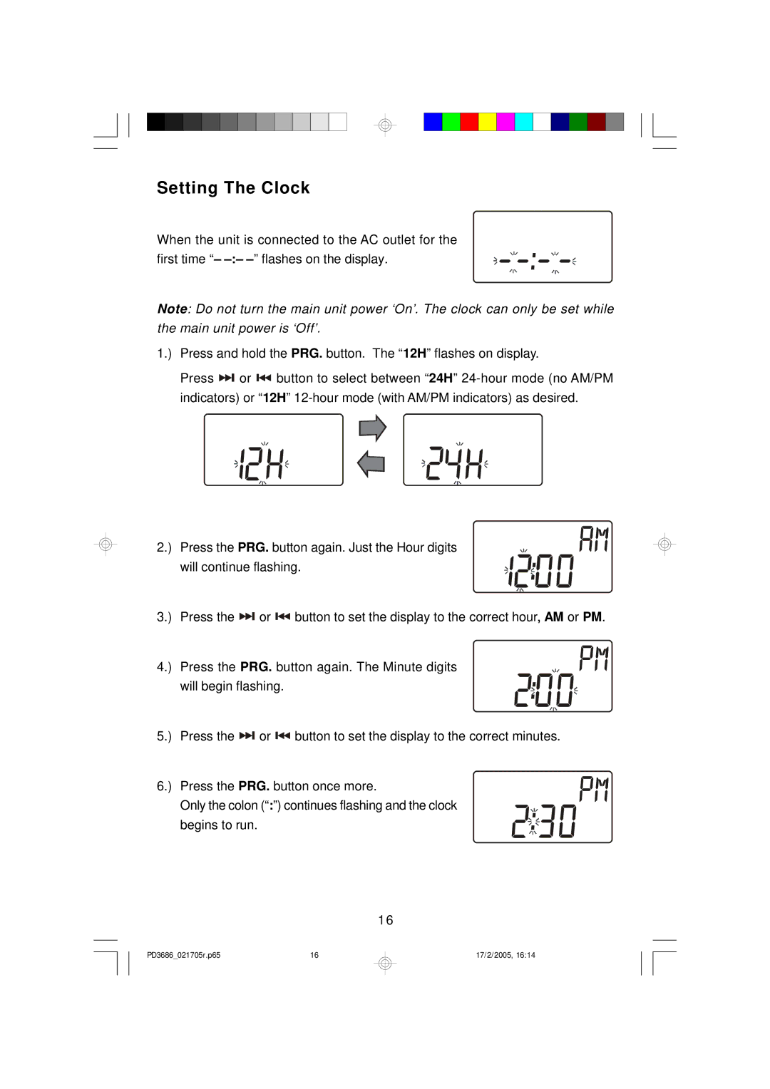 Emerson PD3686 owner manual Setting The Clock 