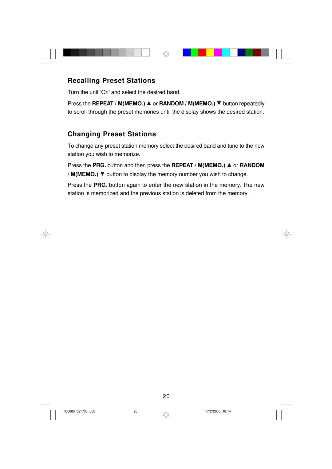 Emerson PD3686 owner manual Recalling Preset Stations, Changing Preset Stations 