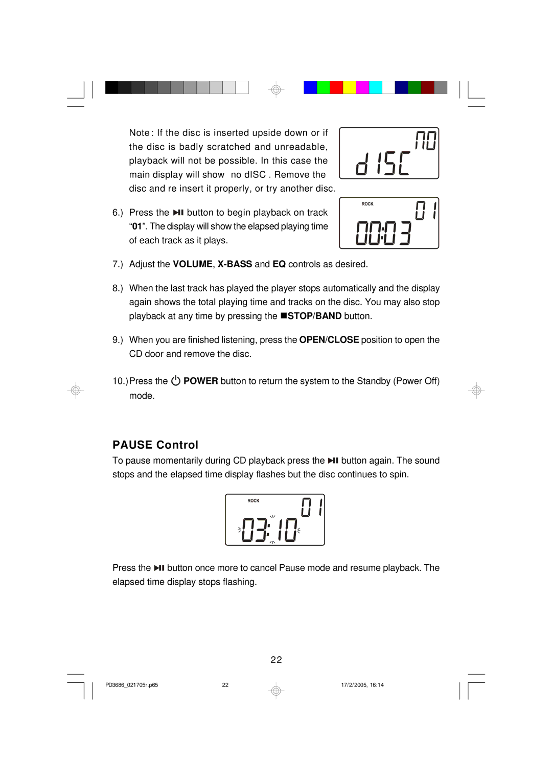 Emerson PD3686 owner manual Pause Control 