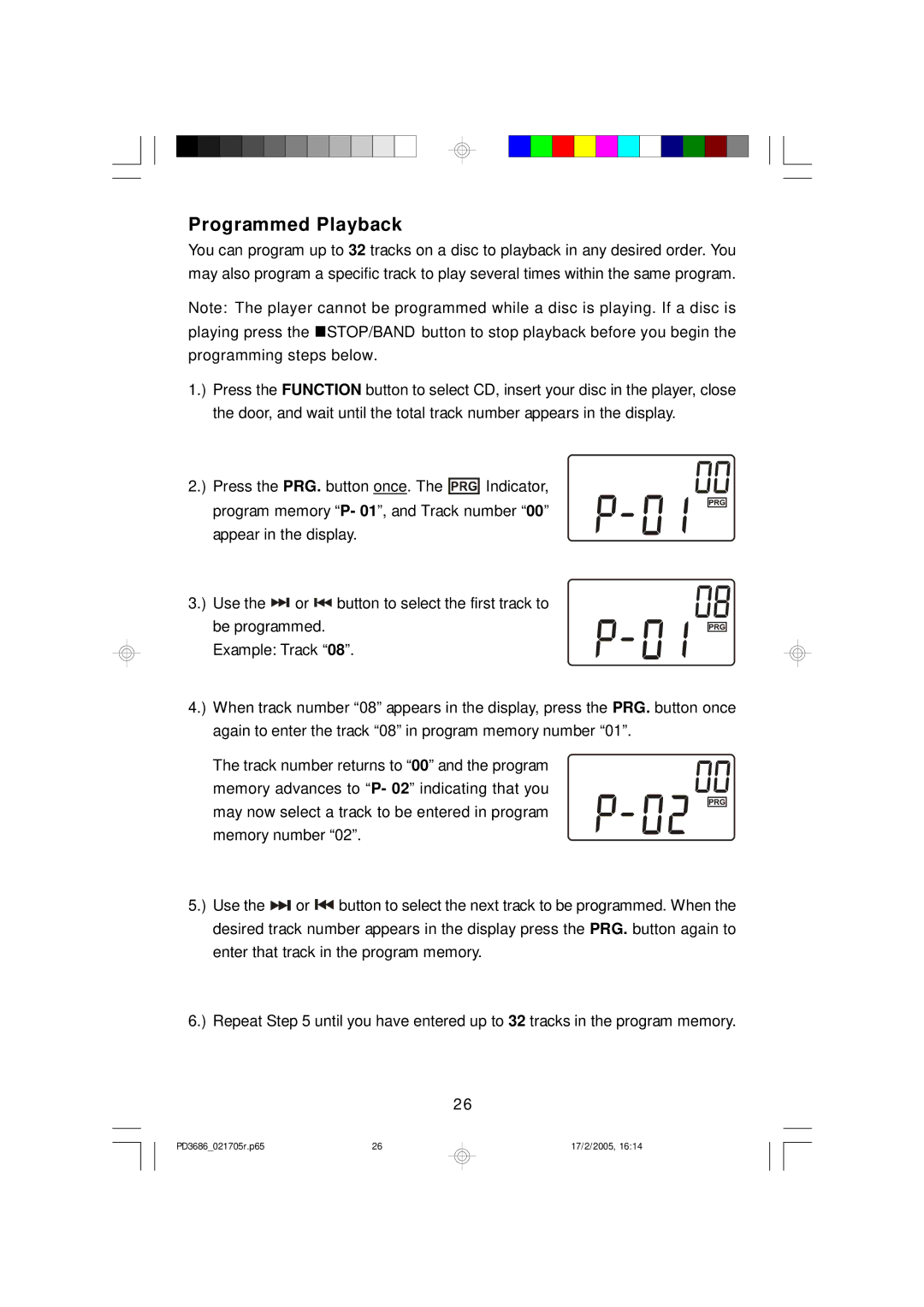 Emerson PD3686 owner manual Programmed Playback 