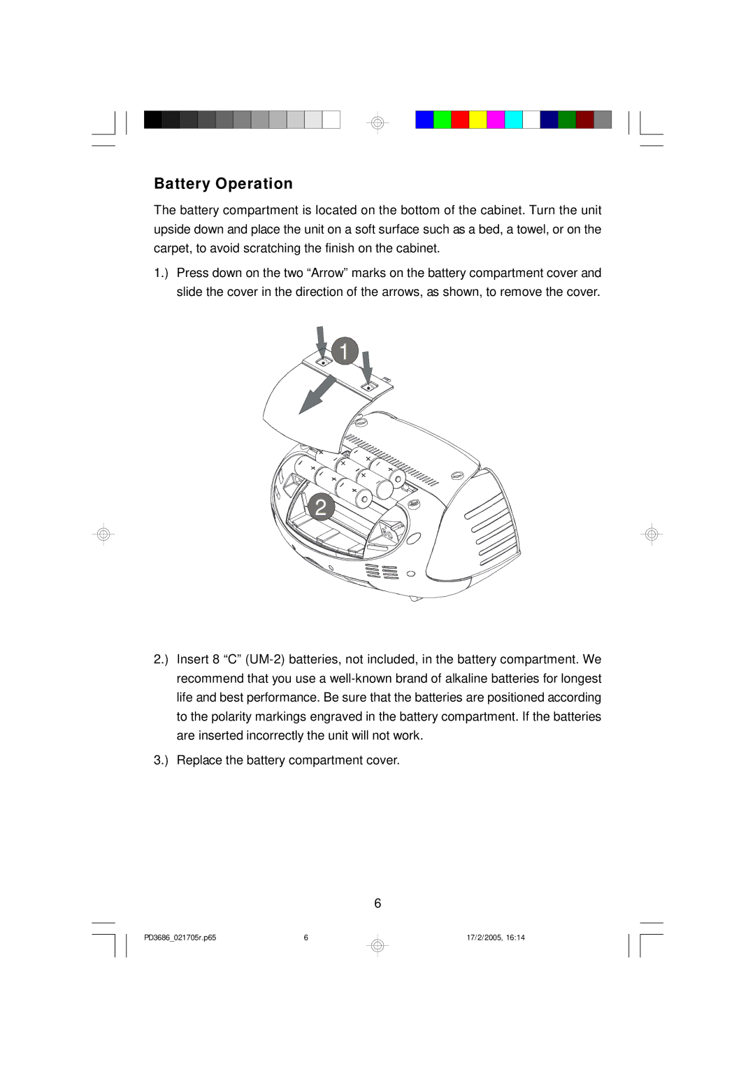 Emerson PD3686 owner manual Battery Operation 