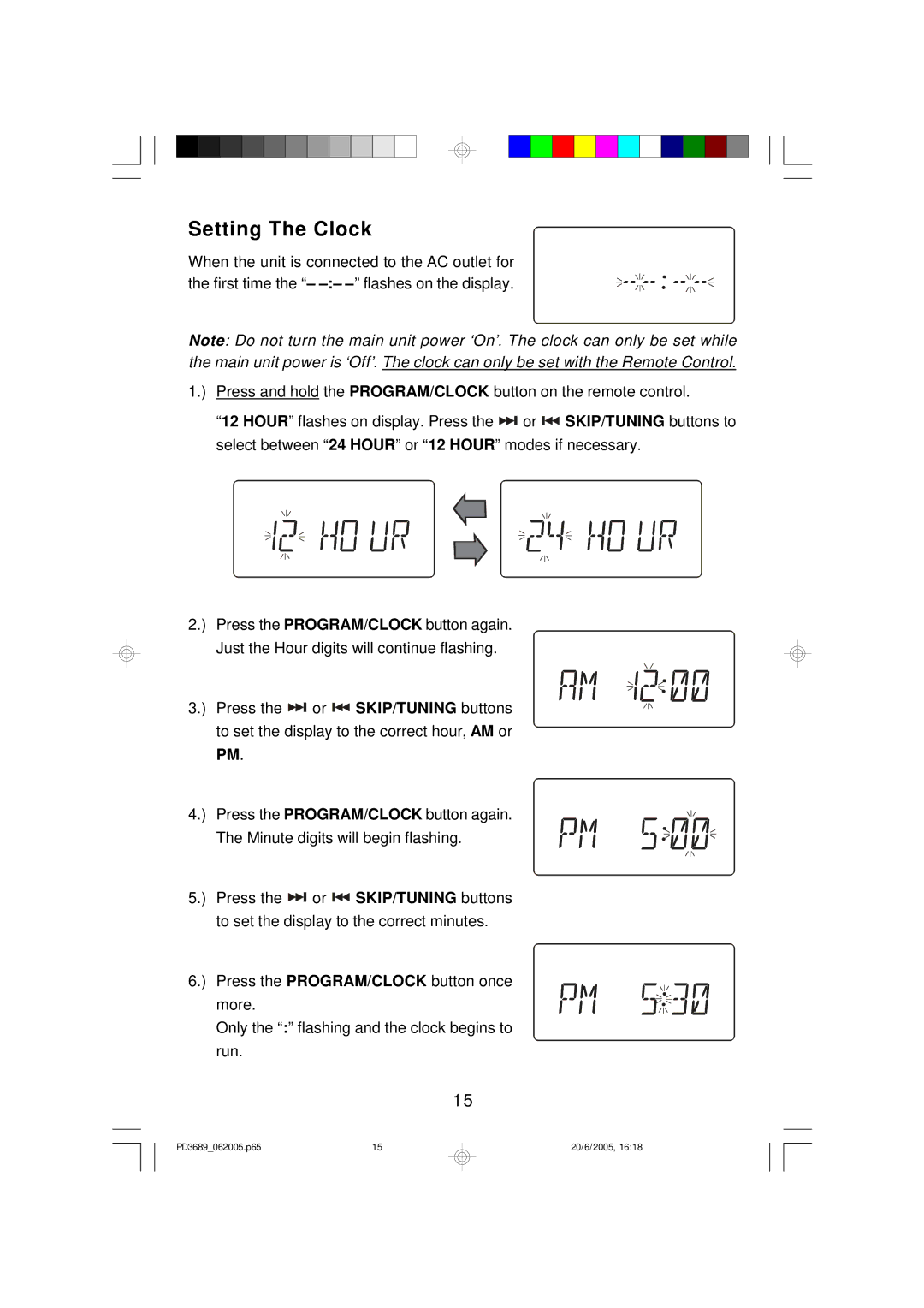 Emerson PD3689 owner manual Setting The Clock 