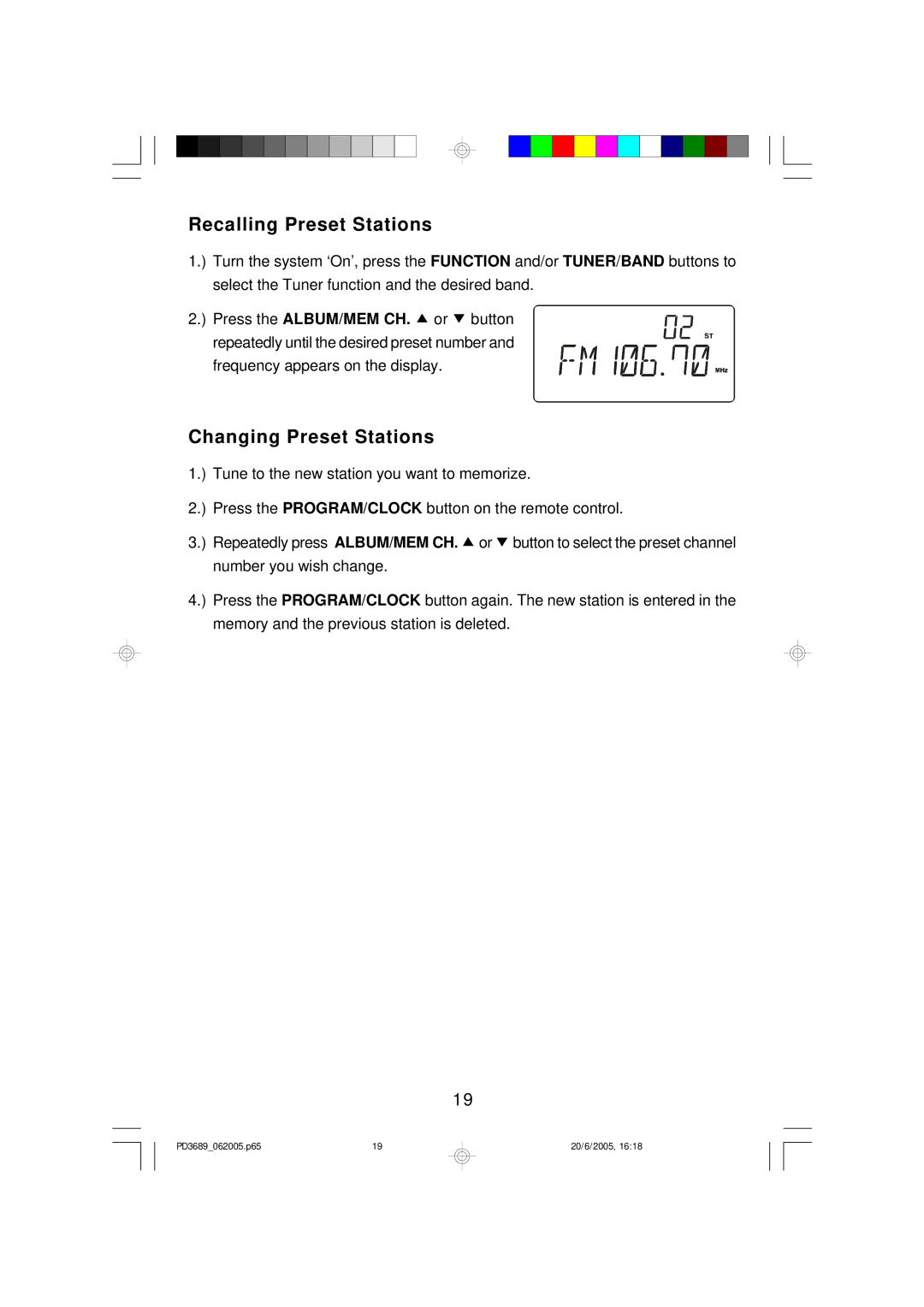 Emerson PD3689 owner manual Recalling Preset Stations, Changing Preset Stations 