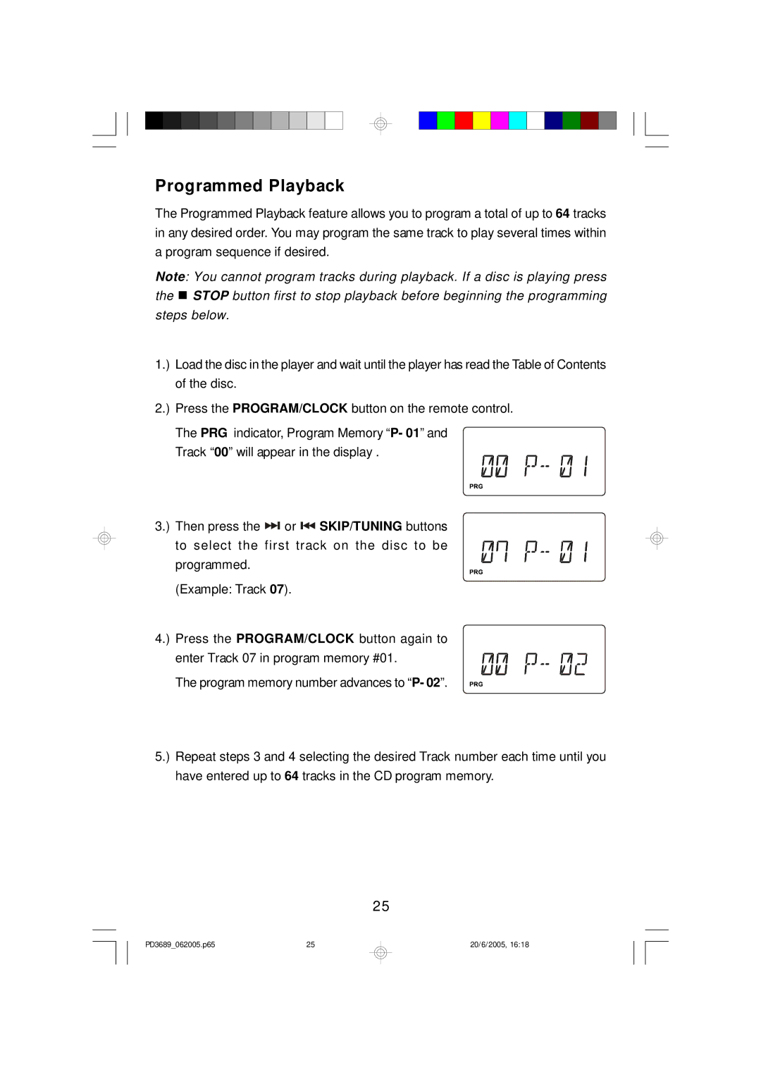 Emerson PD3689 owner manual Programmed Playback 