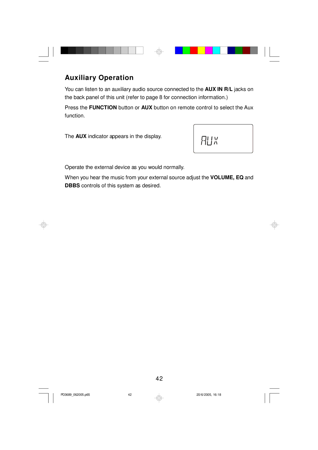 Emerson PD3689 owner manual Auxiliary Operation 