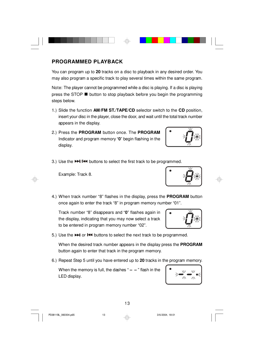 Emerson PD3811BL owner manual Programmed Playback 