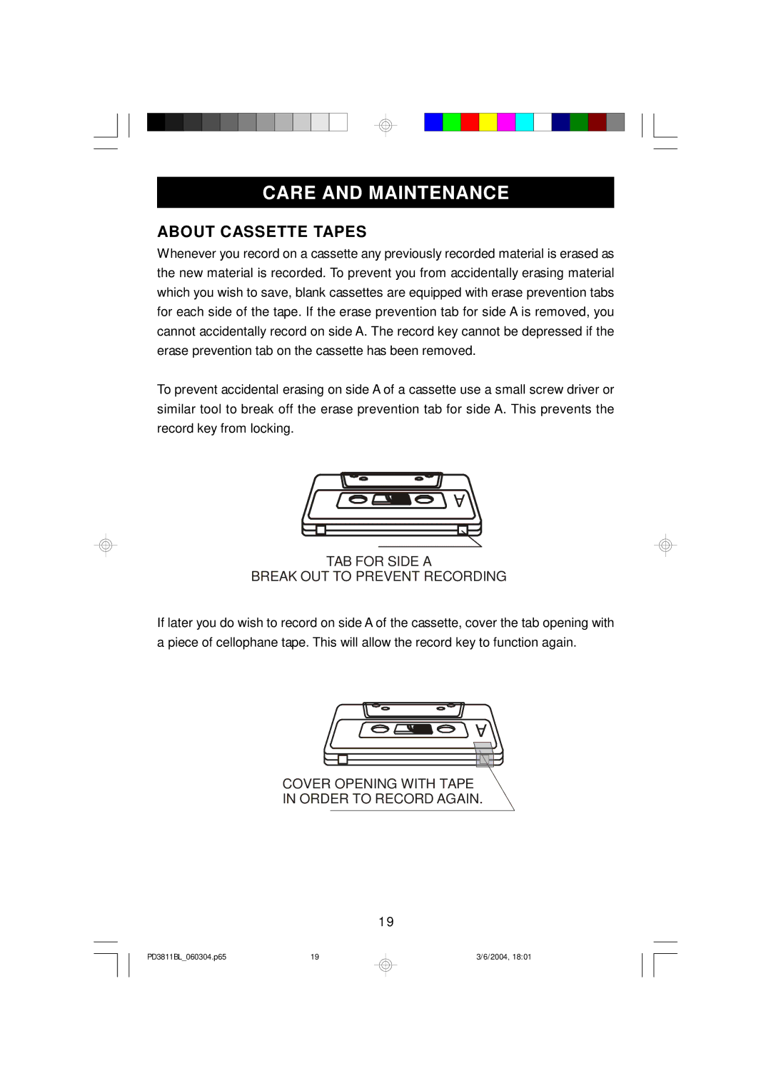 Emerson PD3811BL owner manual Care and Maintenance, About Cassette Tapes 