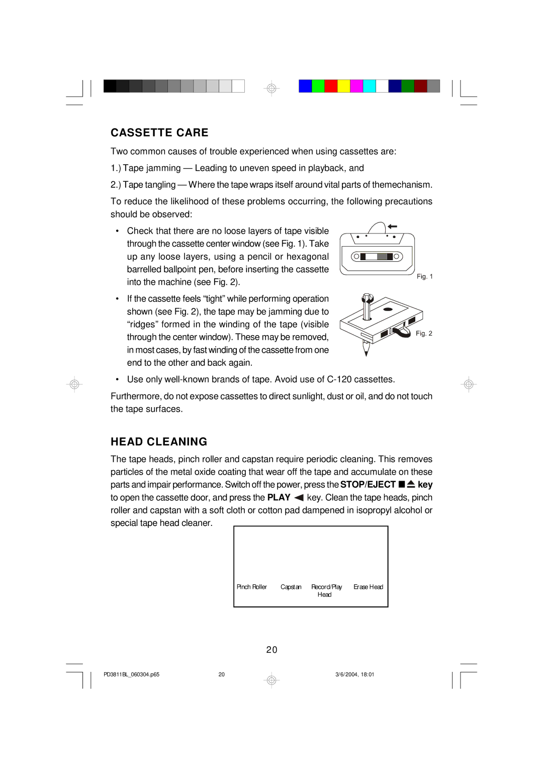 Emerson PD3811BL owner manual Cassette Care, Head Cleaning 