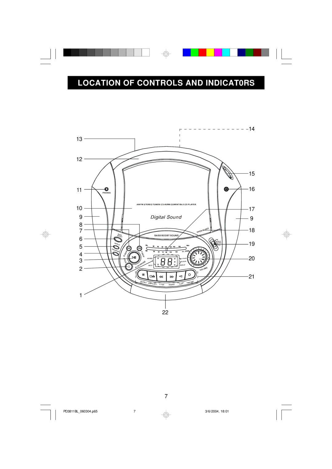 Emerson PD3811BL owner manual Location of Controls and INDICAT0RS 