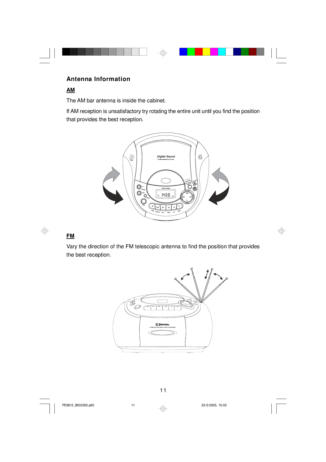 Emerson PD3812BK, PD3812BL, PD3812CH owner manual Antenna Information 