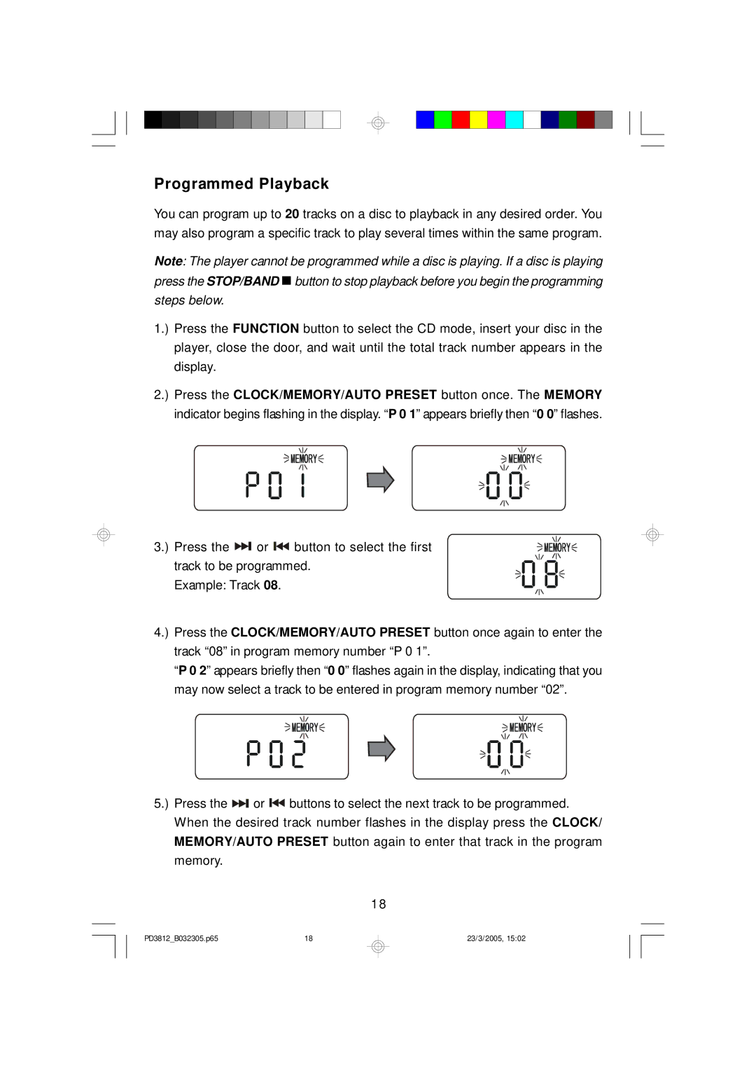 Emerson PD3812BL, PD3812BK, PD3812CH owner manual Programmed Playback 