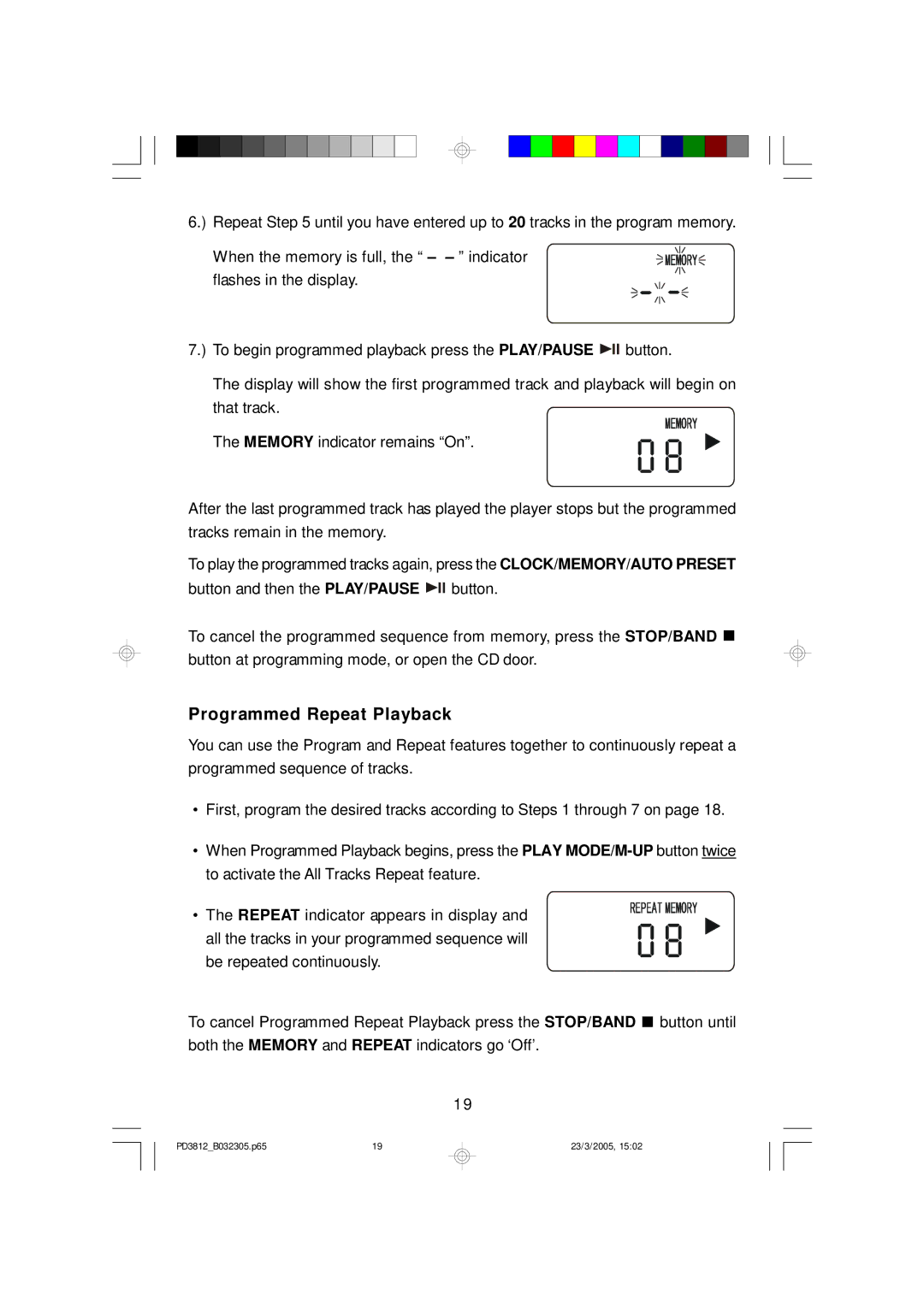 Emerson PD3812CH, PD3812BK, PD3812BL owner manual Programmed Repeat Playback 