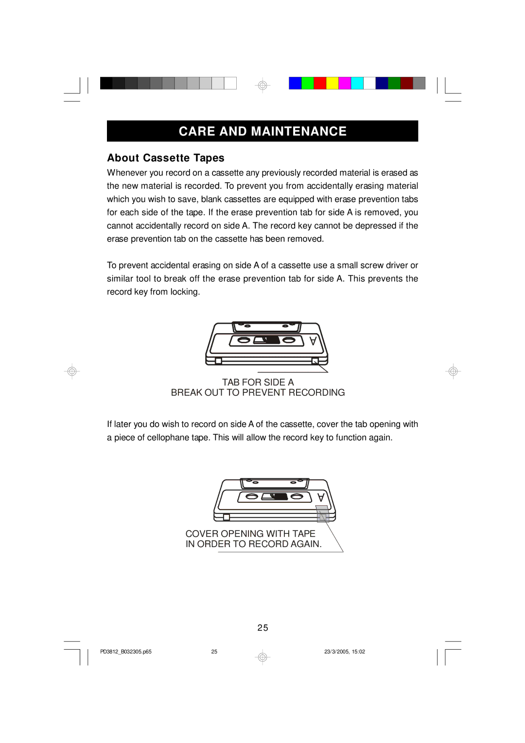 Emerson PD3812CH, PD3812BK, PD3812BL owner manual Care and Maintenance, About Cassette Tapes 