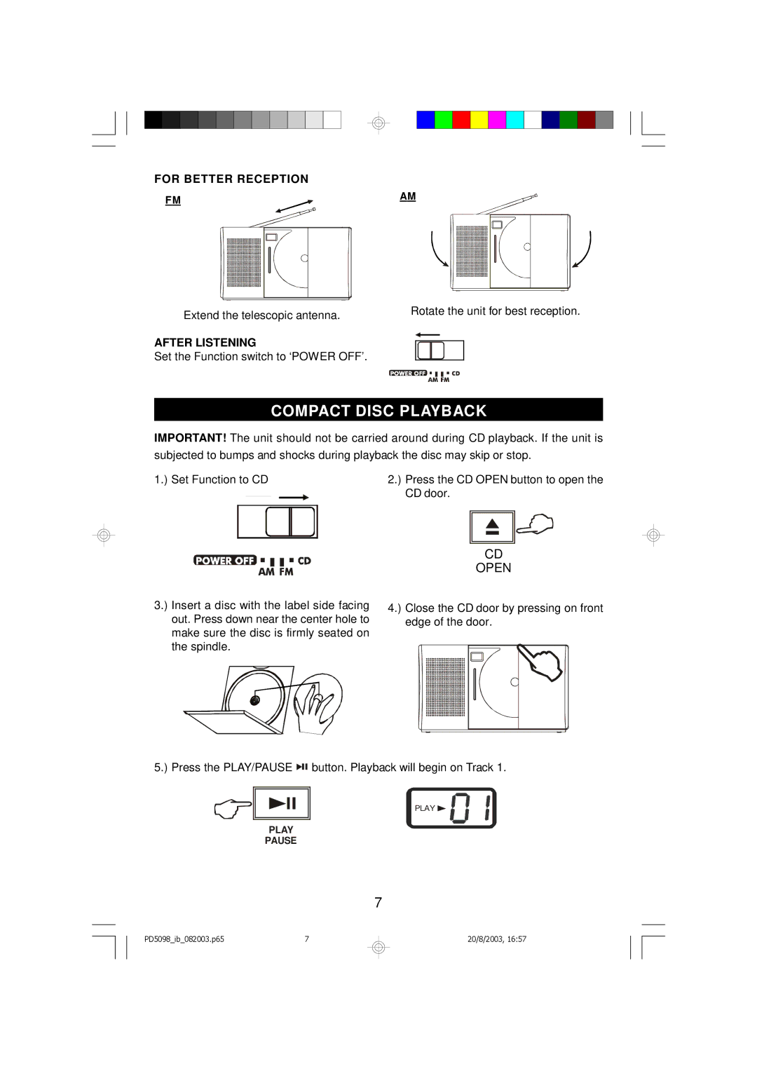 Emerson PD5098 owner manual Compact Disc Playback, Open 