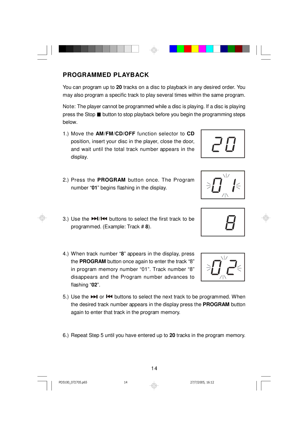 Emerson PD5100 owner manual Programmed Playback 