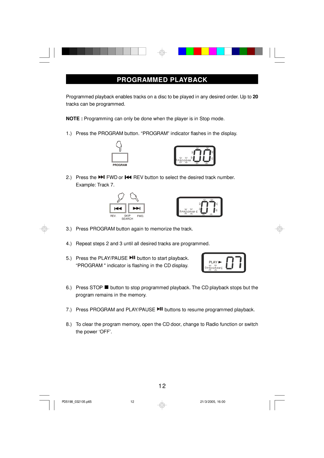 Emerson PD5198 owner manual Programmed Playback 