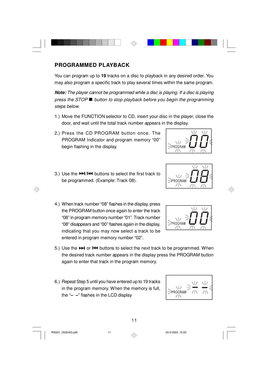 Emerson PD5201 owner manual Programmed Playback 