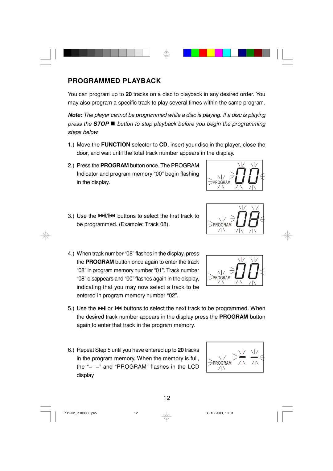 Emerson PD5202 owner manual Programmed Playback 