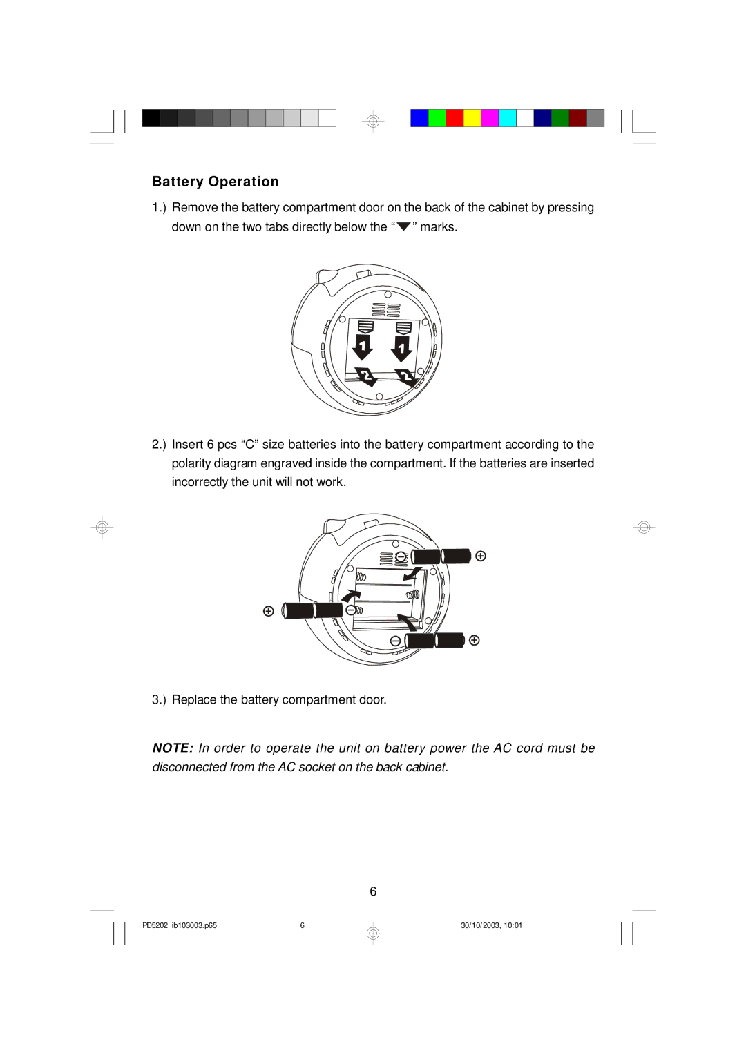 Emerson PD5202 owner manual Battery Operation 