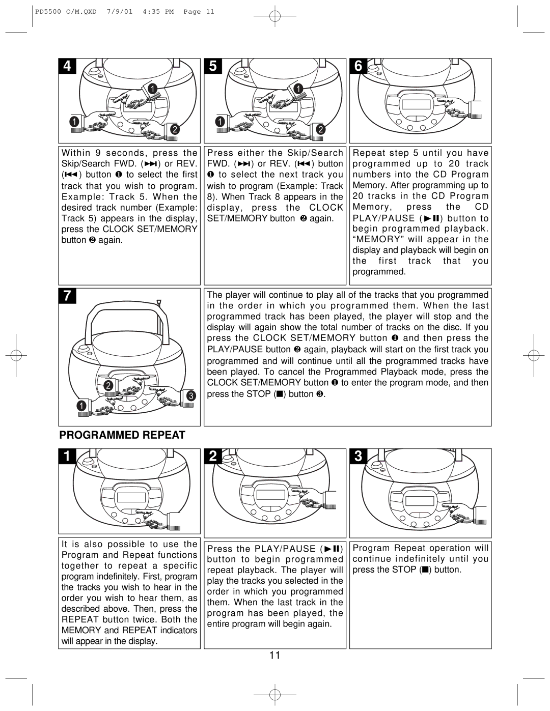 Emerson PD5500 instruction manual Programmed Repeat 