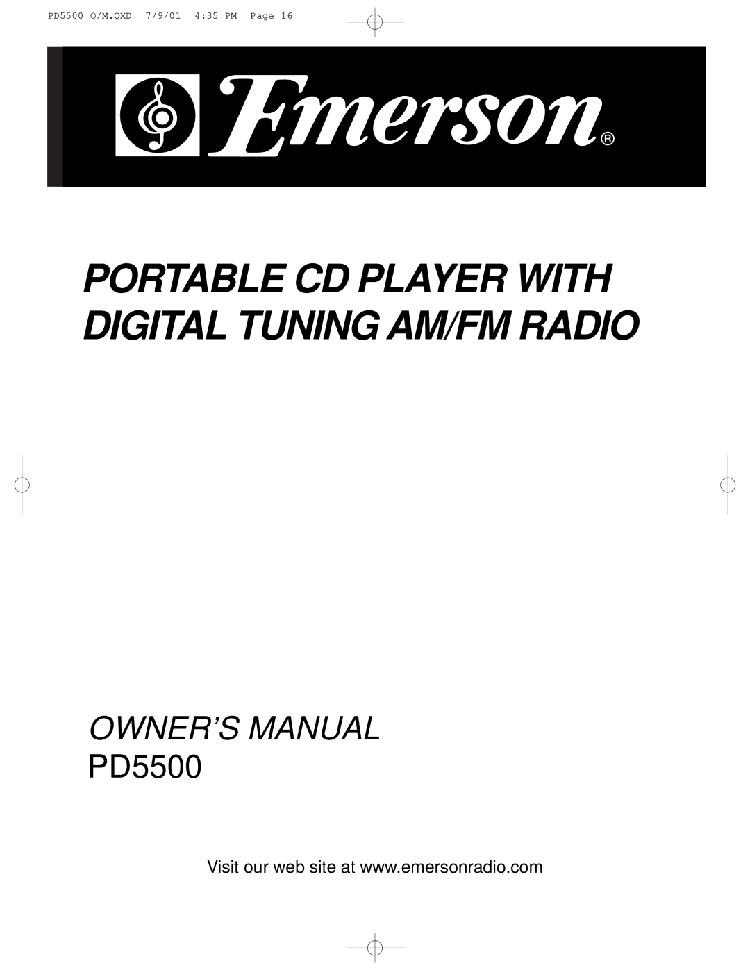 Emerson PD5500 instruction manual Portable CD Player with Digital Tuning AM/FM Radio 