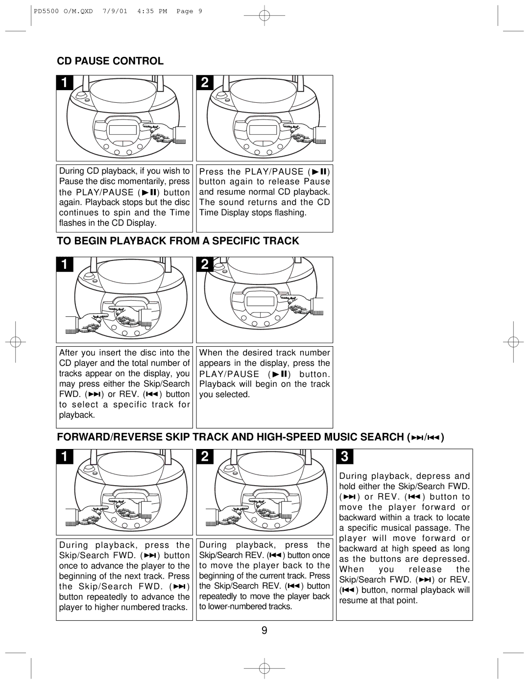 Emerson PD5500 instruction manual CD Pause Control, To Begin Playback from a Specific Track 