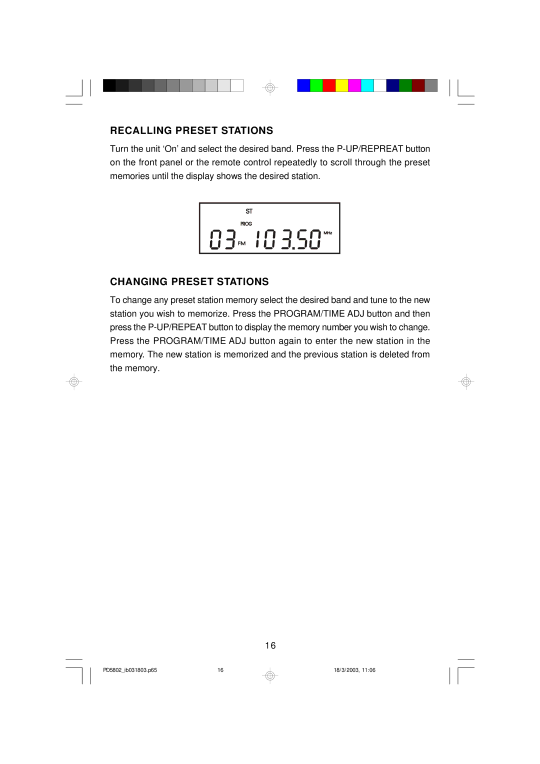 Emerson PD5802 owner manual Recalling Preset Stations, Changing Preset Stations 