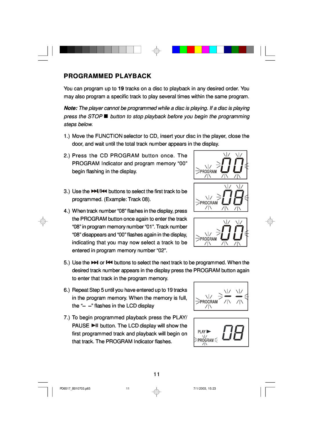 Emerson PD6517 owner manual Programmed Playback 