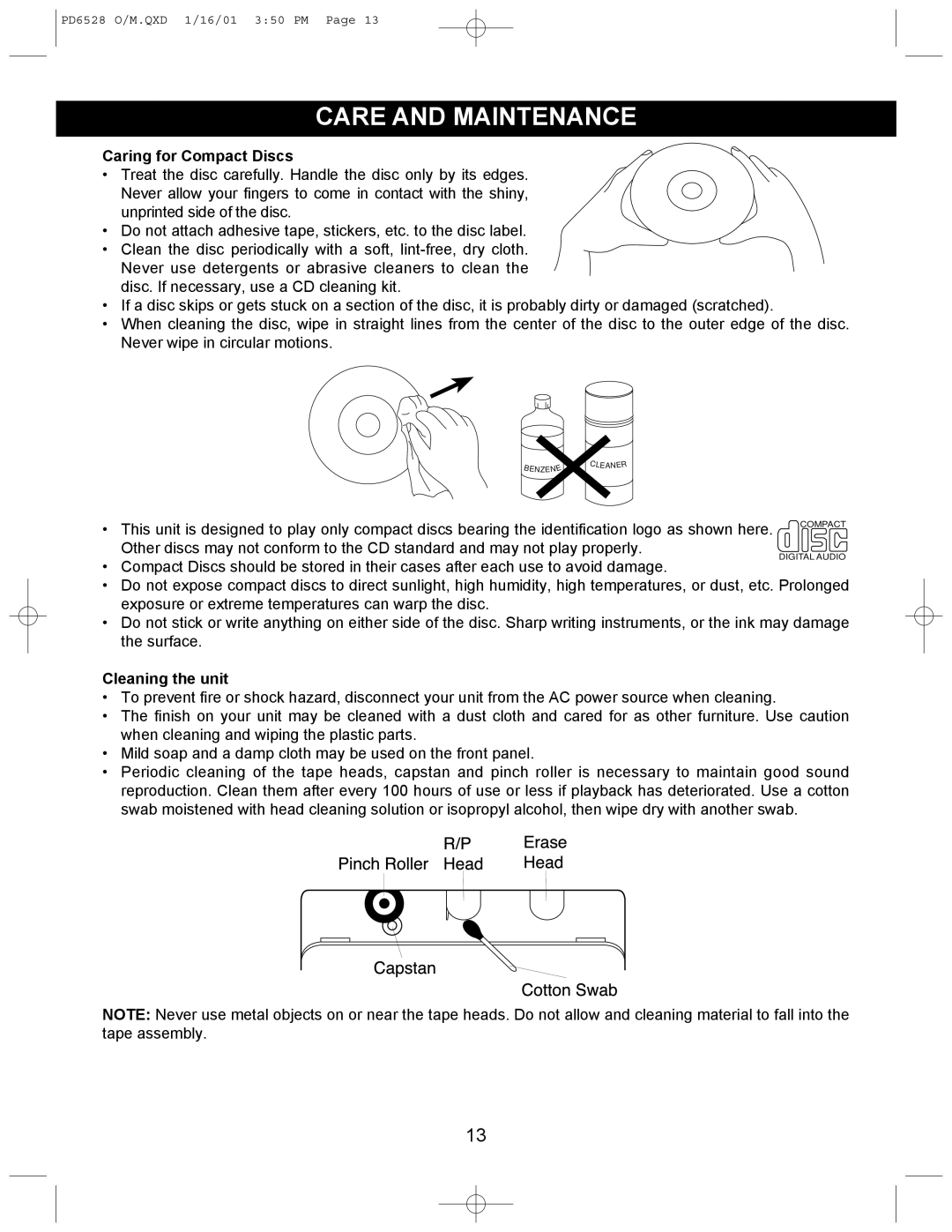 Emerson PD6528 instruction manual Head 