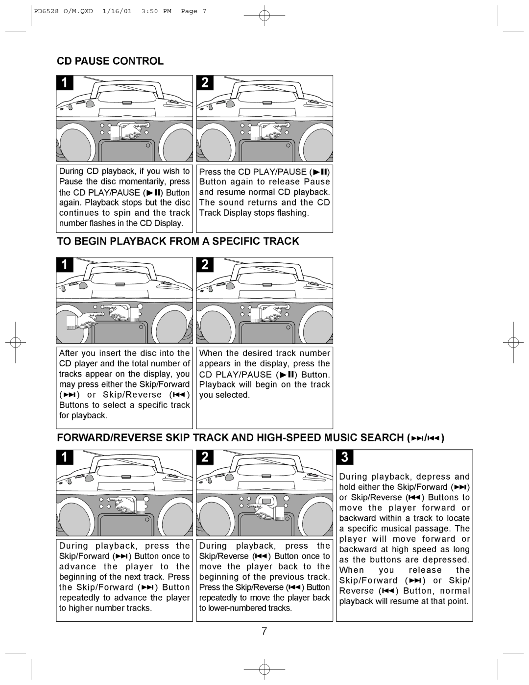 Emerson PD6528 instruction manual CD Pause Control, To Begin Playback from a Specific Track 