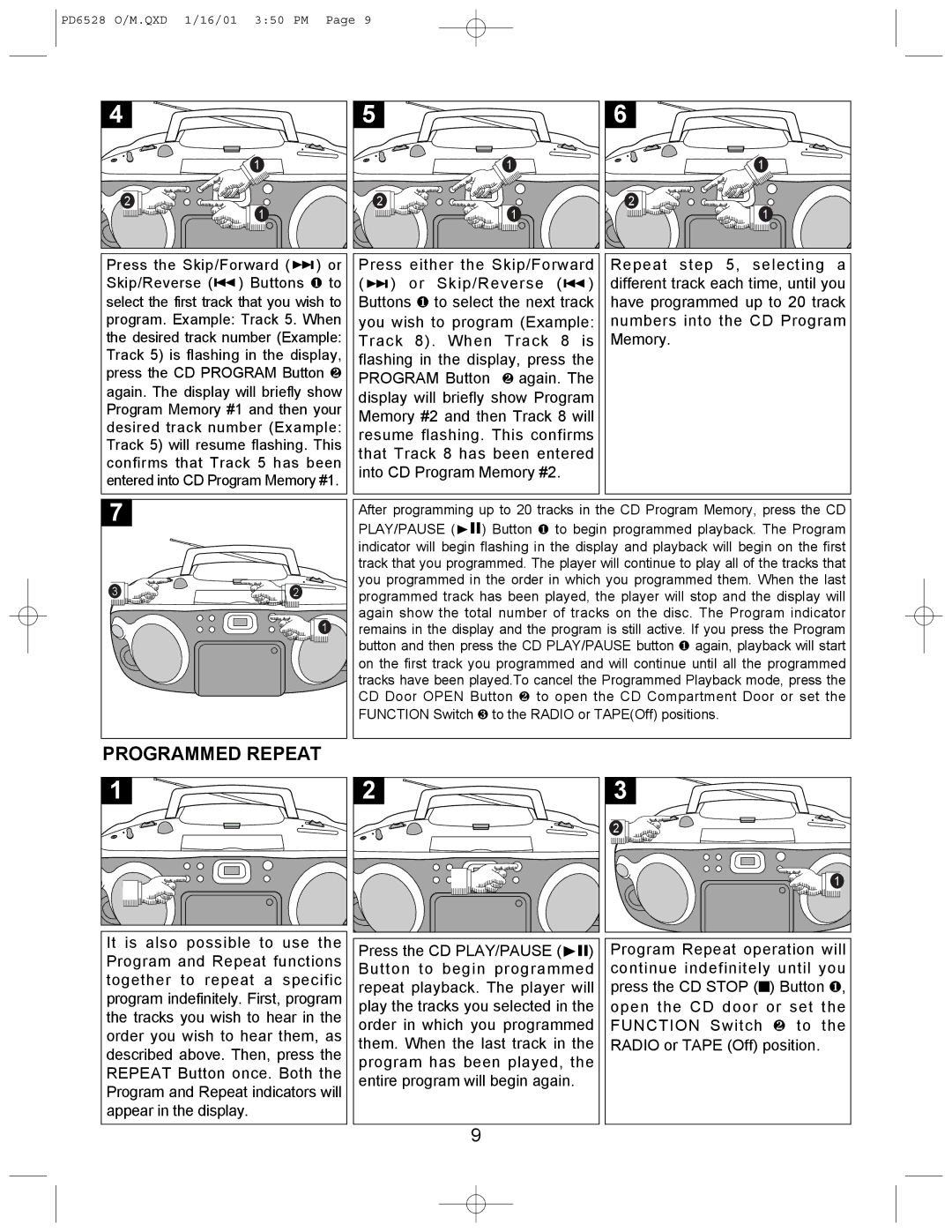 Emerson PD6528 instruction manual Programmed Repeat 