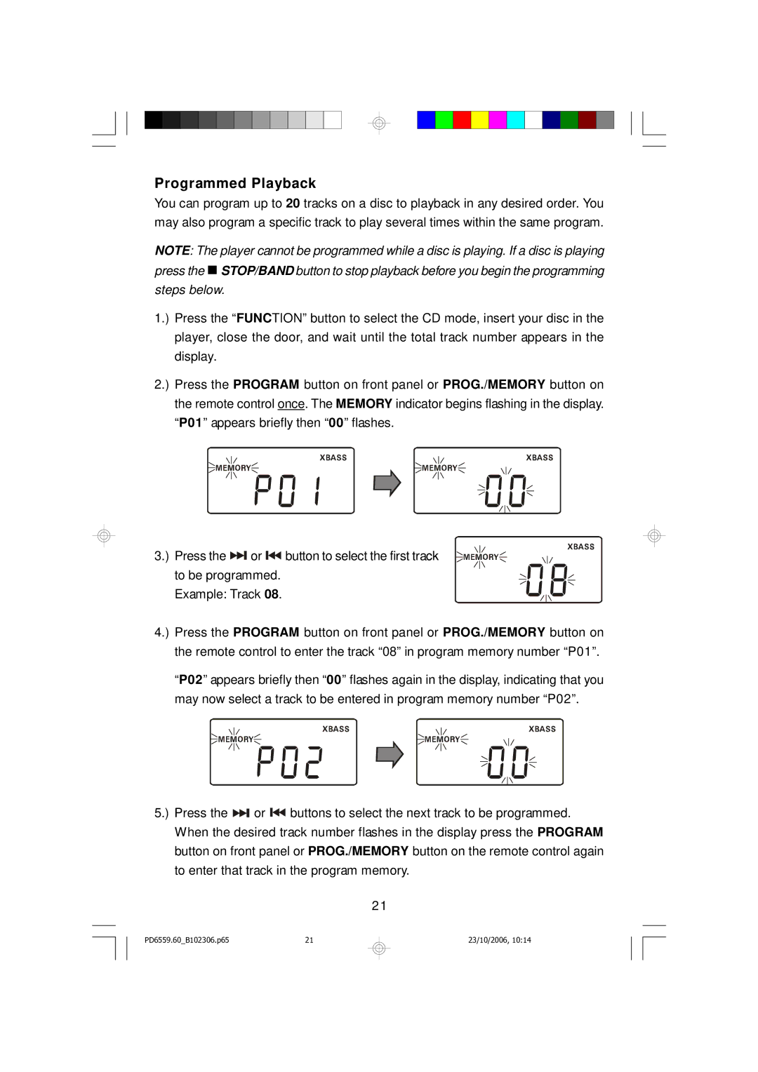 Emerson PD6559BK owner manual Programmed Playback 