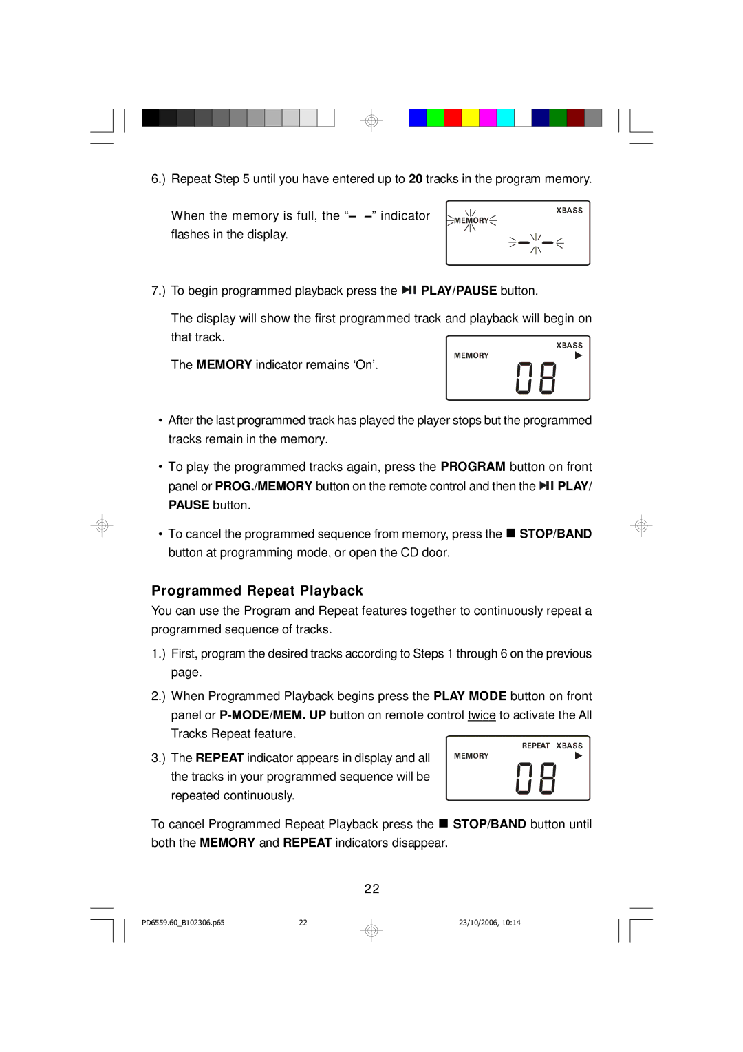 Emerson PD6559BK owner manual Programmed Repeat Playback 