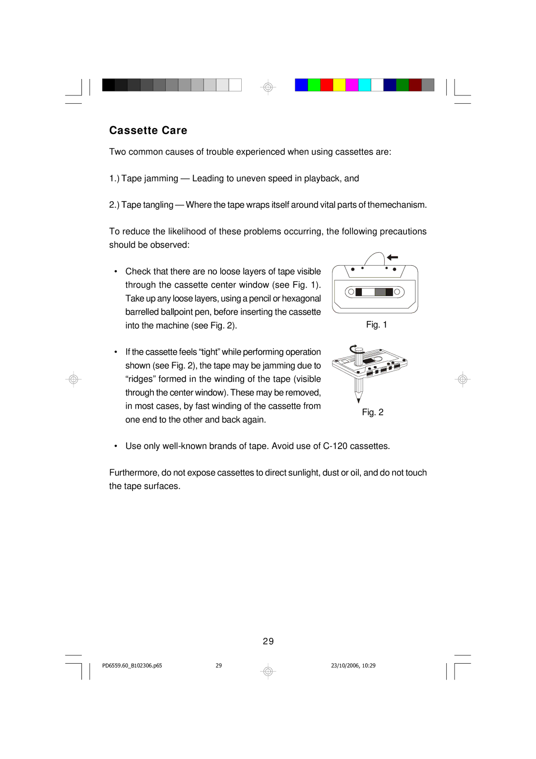 Emerson PD6559BK owner manual Cassette Care 