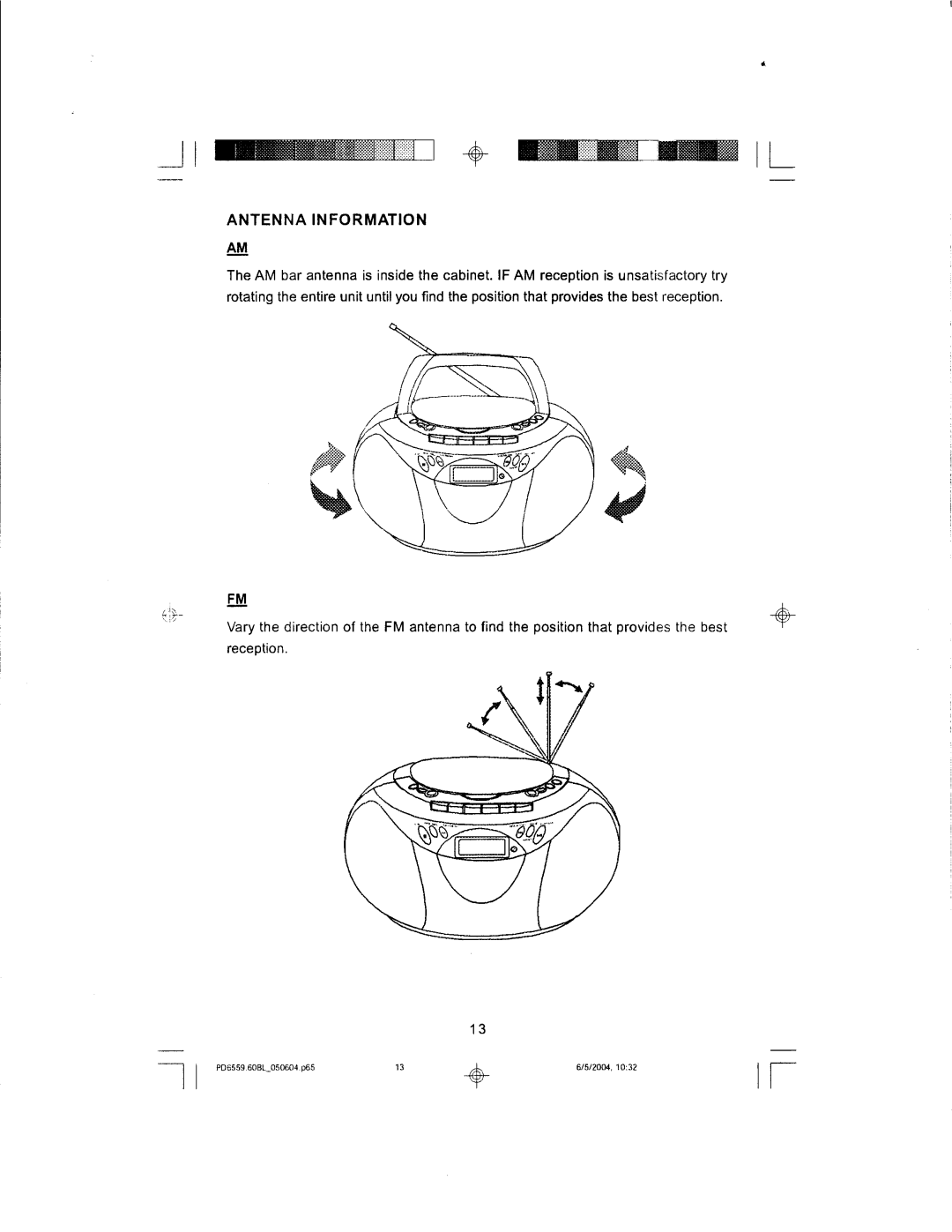 Emerson PD6559BL manual +wlL, Antenna Information 