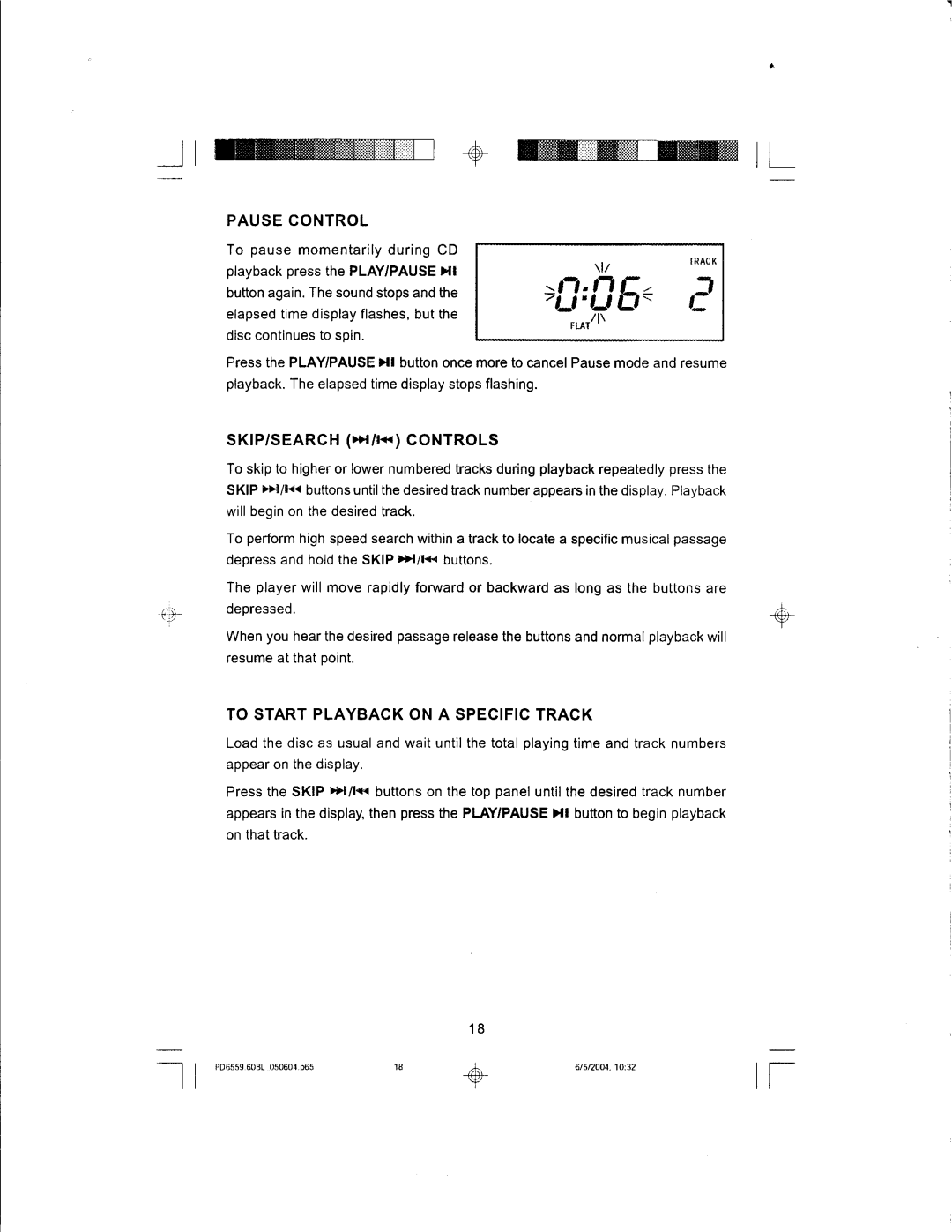 Emerson PD6559BL manual =llffi+wll, Rlr p, Skipisearch r*l/r+ Controls, To Start Playback on a Specific Track 