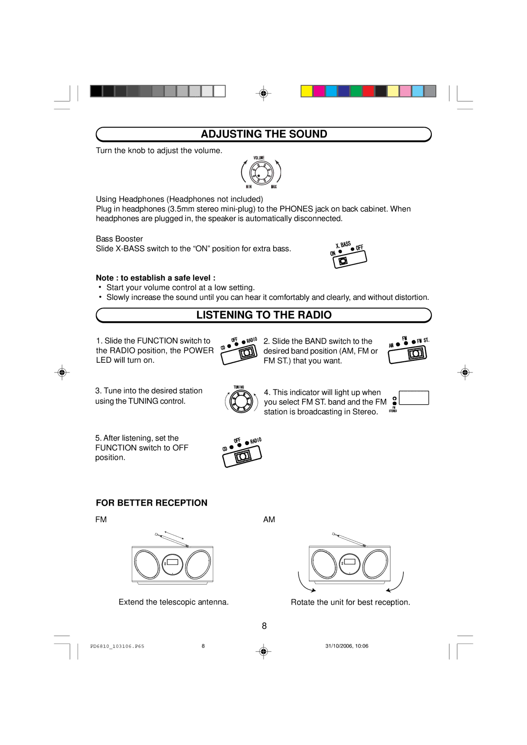 Emerson PD6810 owner manual Adjusting the Sound, Listening to the Radio 