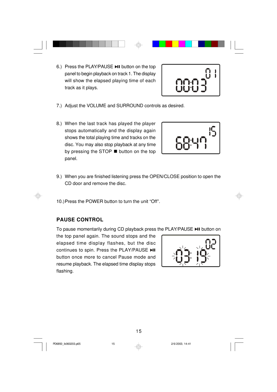 Emerson PD6850 owner manual Pause Control 