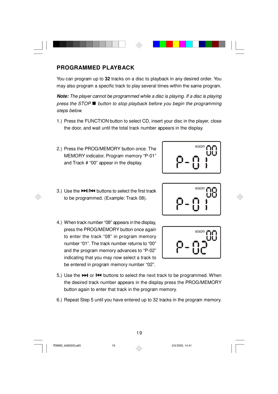 Emerson PD6850 owner manual Programmed Playback 