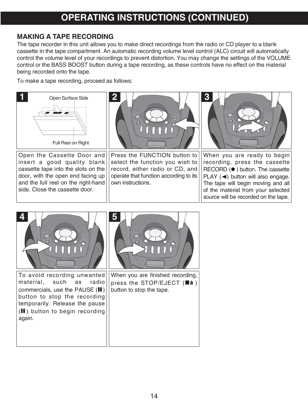 Emerson PD6870RD, PD6870CH owner manual Making a Tape Recording 