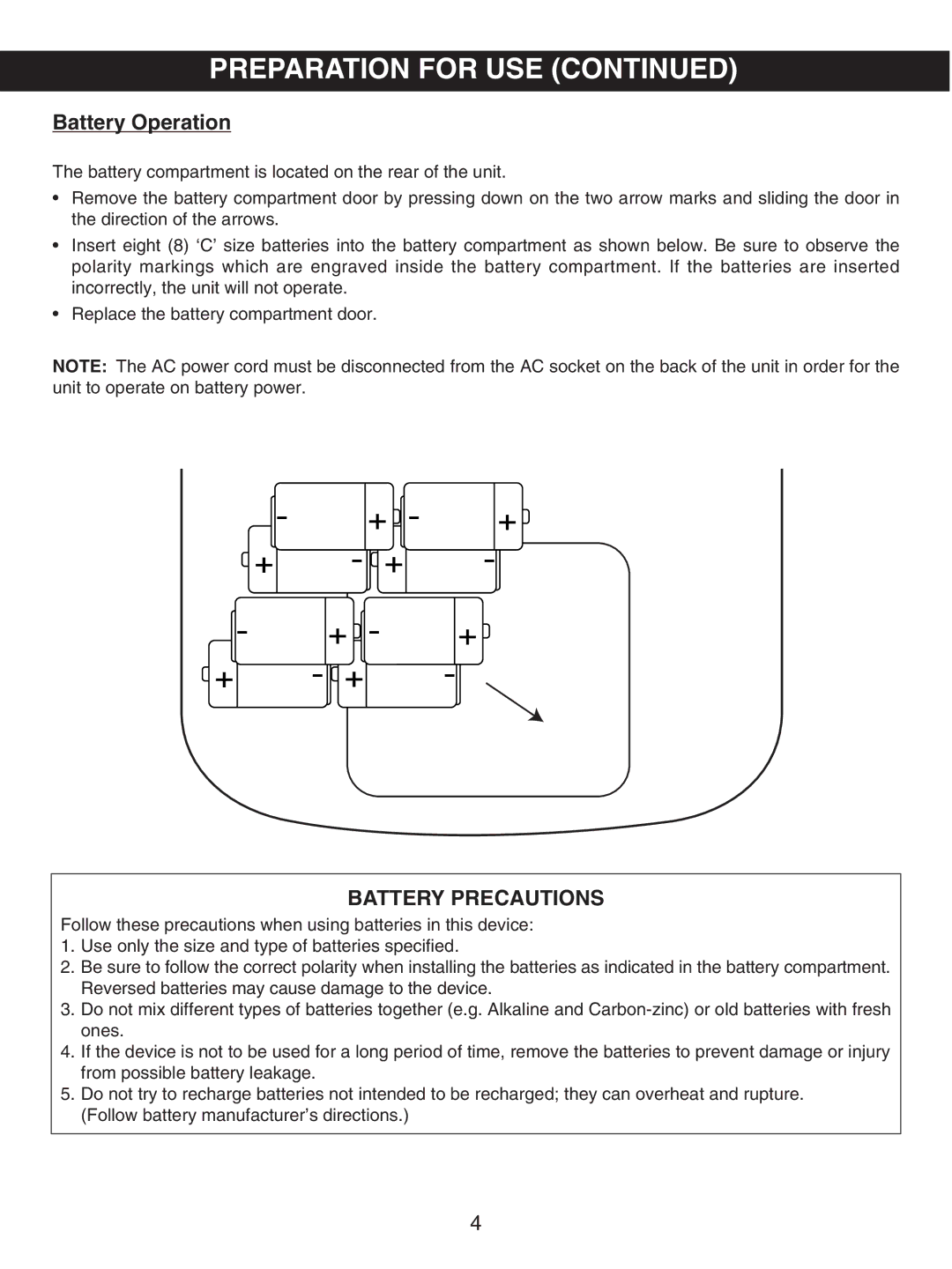 Emerson PD6870RD, PD6870CH owner manual Battery Operation, Battery Precautions 