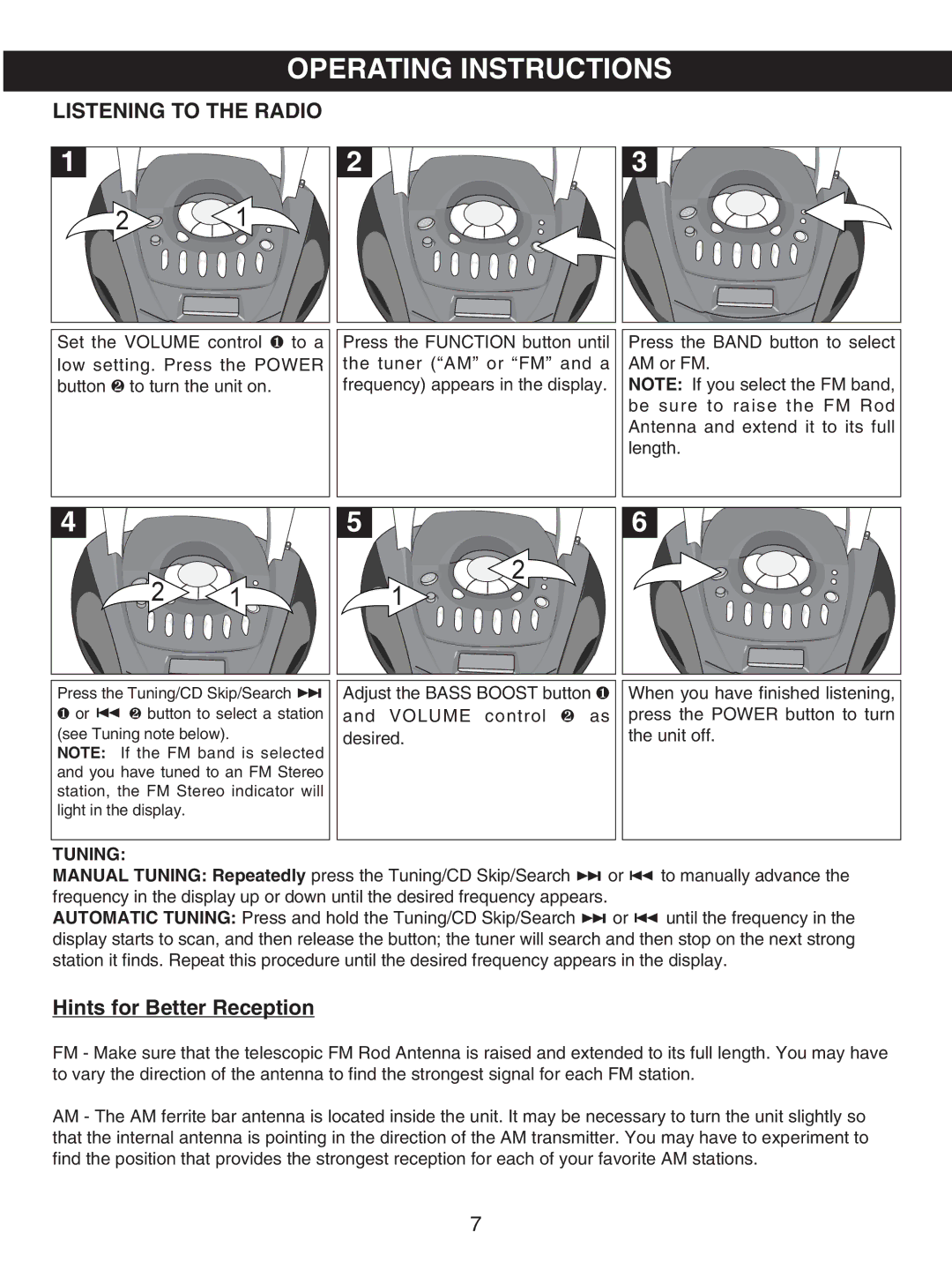 Emerson PD6870CH, PD6870RD owner manual Operating Instructions, Listening to the Radio 