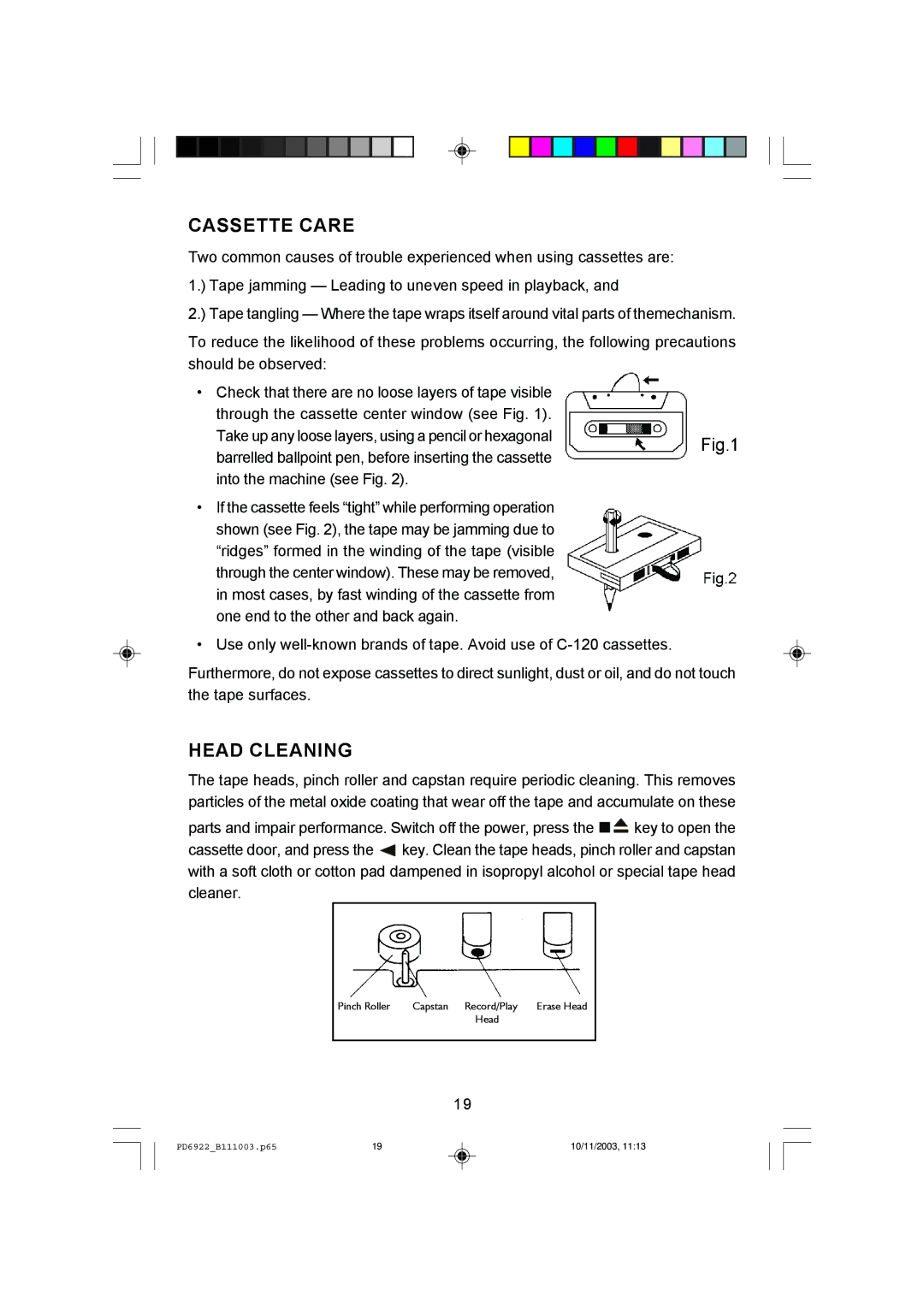 Emerson PD6922 owner manual Cassette Care, Head Cleaning 