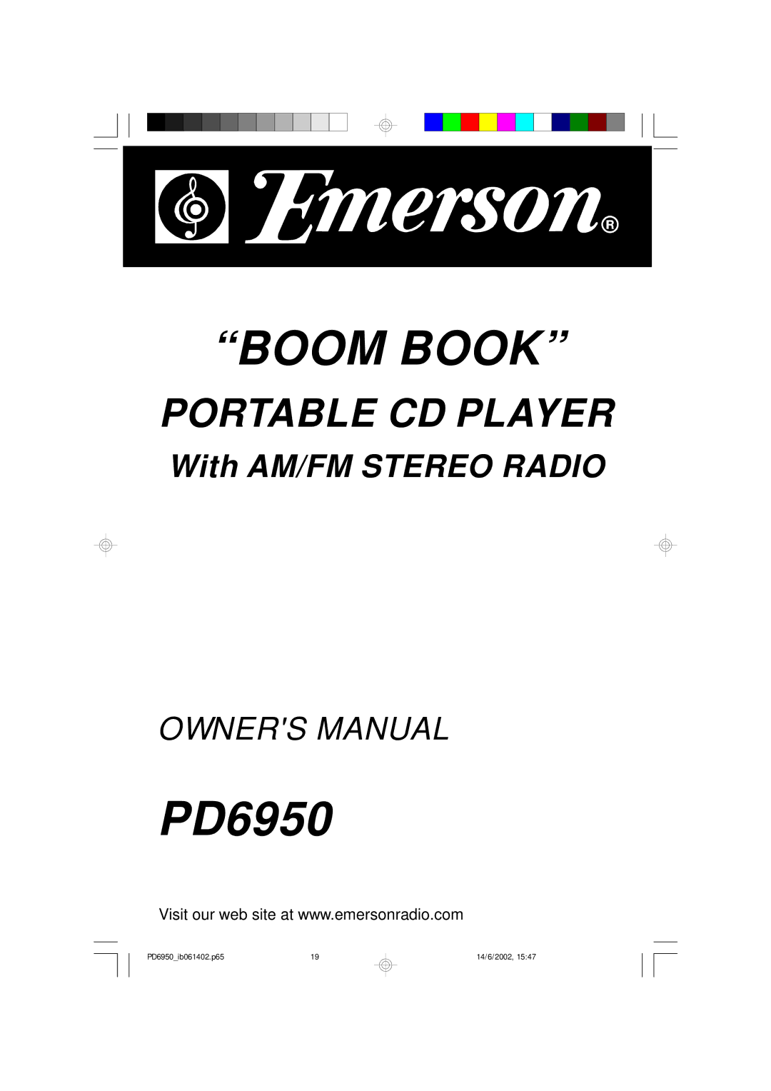 Emerson PD6950 owner manual Boom Book 