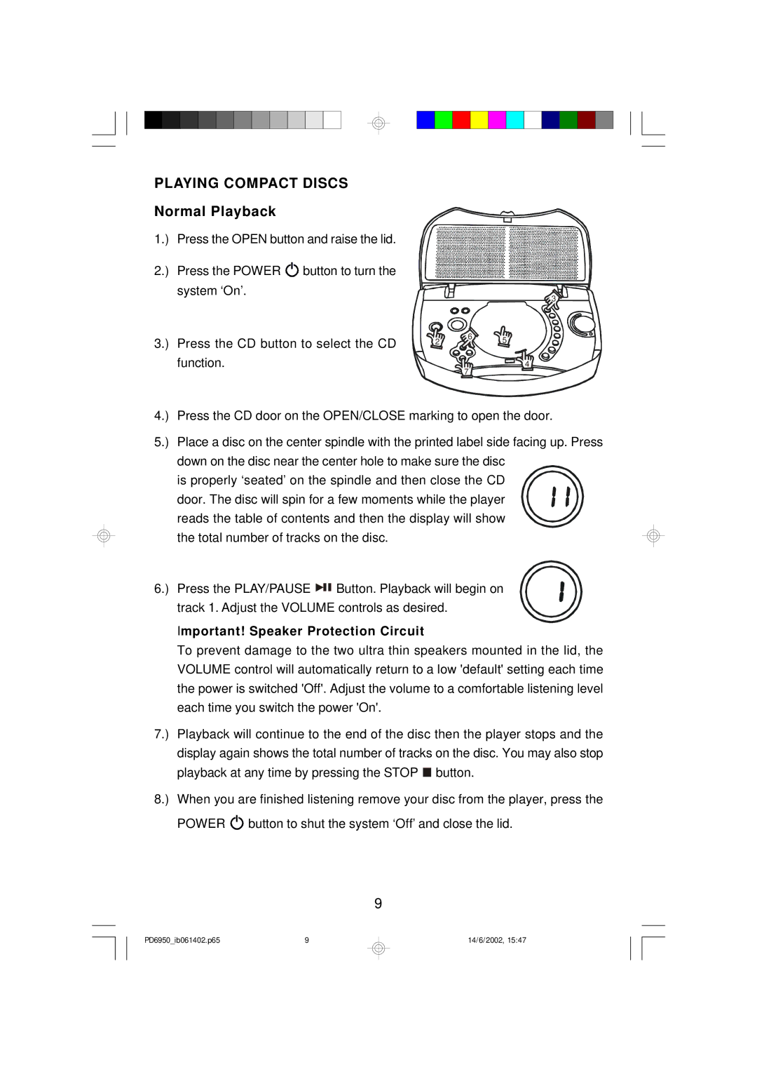 Emerson PD6950 owner manual Playing Compact Discs, Normal Playback 