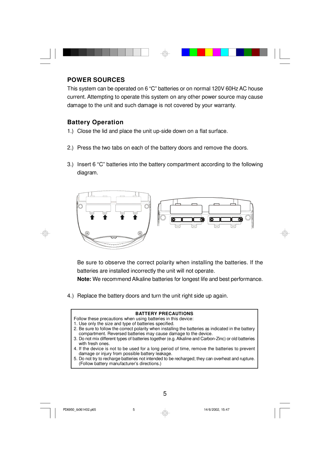 Emerson PD6950 owner manual Power Sources, Battery Operation 